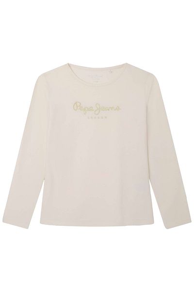 Pepe Jeans Mädchen Langarmshirt - HANA GLITTER LS, Baumwolle, Rundhals, Glitzer, Logo, einfarbig