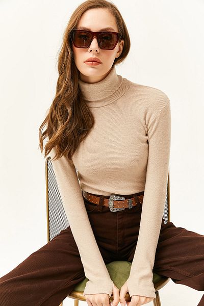 Olalook Dámská kamenná blůza Fisherman Collar Finger Detailní Lycra blůza BLZ-19001644