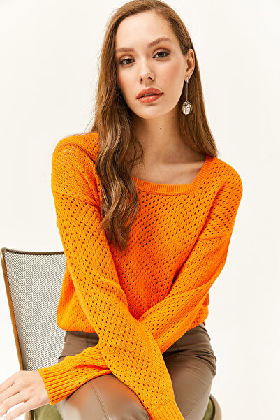 Olalook Women's Orange Square Collar Openwork Knitwear Sweater KZK-19000663
