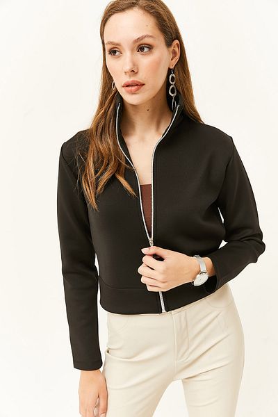 Olalook Women's Black Zippered Scuba Jacket CKT-19000362