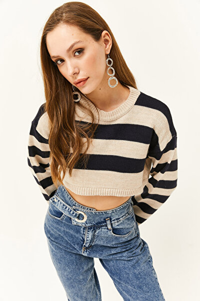 Olalook Pulover de damă, cu mâneci spaniole, în dungi, tricotaj, KZK-19000657