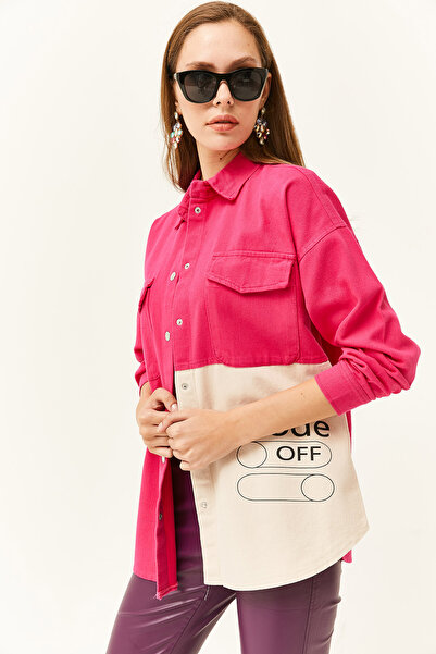 Olalook Γυναικείο πουκάμισο φούξια τσέπης, έγχρωμο, λεπτομερές βαμβακερό πουκάμισο γαμπαρντίνα GML-19001147