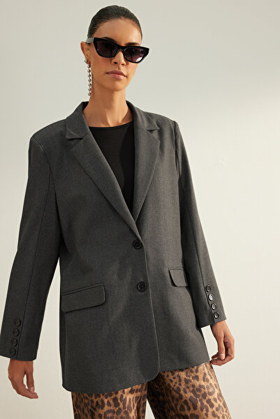 Trendyol Collection Antracit prémium túlméretezett bélelt szőtt blézer dzseki TWOAW24BC00046