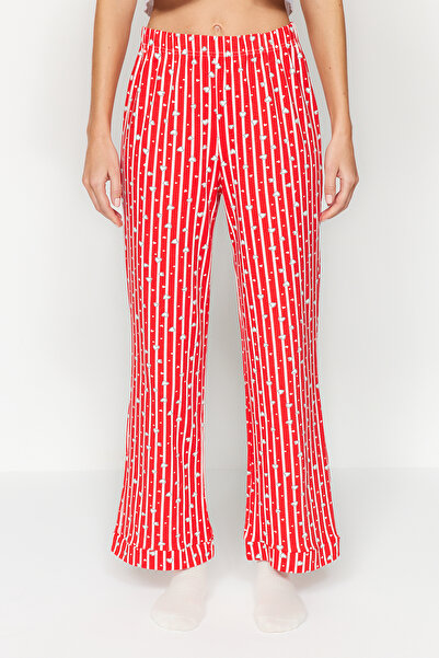 Trendyol Collection Szív piros csíkos pamut pizsama alsó - THMSS23PJ00002
