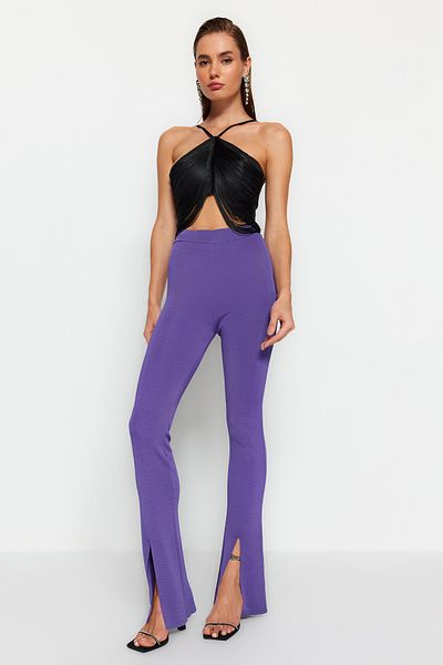 Trendyol Collection Tkana czarna bluzka w kratkę - frędzle, TPRAW24BZ00082