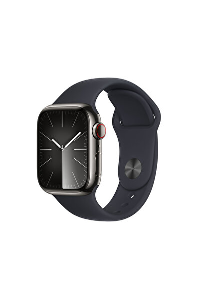 Apple Watch Series 9 GPS + Cellular 41mm Grafit Paslanmaz Çelik Kasa ve Gece Yarısı Spor Kordon - M/L