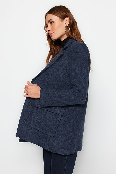 Trendyol Collection Μπλε Navy Oversize Παλτό με μοτίβο ψαροκόκαλο TWOAW24KB00133