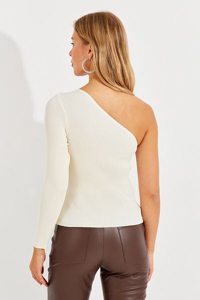 Cool & Sexy Women's Ecru One Shoulder Knitwear Blouse YV204