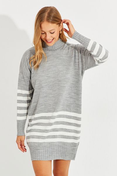 Cool & Sexy Women's Gray Knitwear Striped Tunic YV202