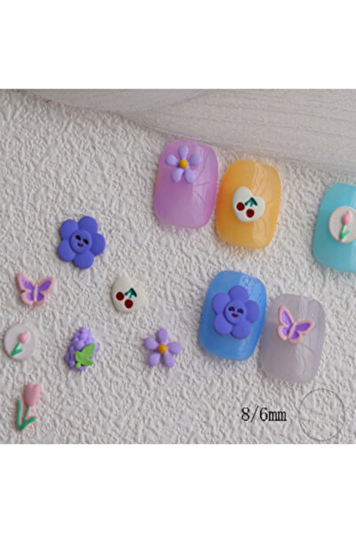 Beauty Box 7 Adet Çiçek Lale Kiraz Üzüm Kelebek Nail Charms Tırnak Süsleri Nail Art Objeleri 8*6mm