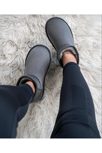 wemodaa Kadın Füme Ultra Mini Süet Içi Kürklü Düz Taban Bot