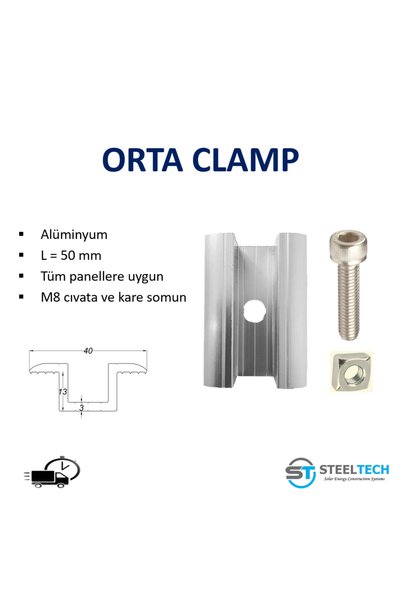 SteelTech ORTA CLAMP GÜNEŞ PANELİ TUTUCU + CIVATA (24 ADET)