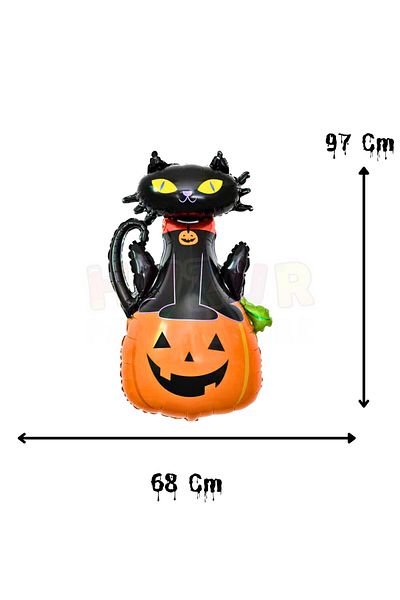 Huzur Party Store Cat Pumpkin Foil Balloon 68x97 Cm Halloween Party Halloween Decorative Balloon Helium Compatible