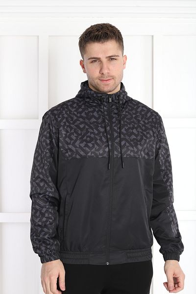 NEED LİFE Men's Black Smoked Woven Fabric Hooded Zippered Top