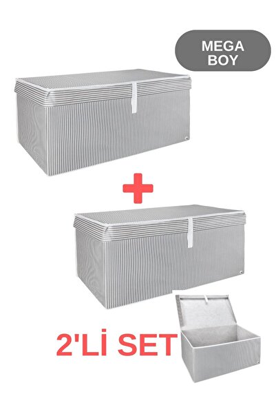 Genel Markalar 2 Adet Kapaklı Kutu Hurç Çok Amaçlı Düzenleyici Katlanır Sandık Oganizer Mega Boy