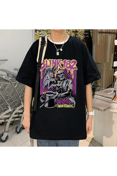 Toum Tricou oversize unisex negru cu imprimeu Rock Series Blink 182