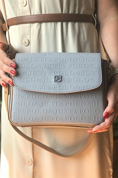 Just Polo حقيبة كروس كتف نسائية 5 أقسام، 2 حزام - سلسلة خاصة 4063 رمادي مدخن