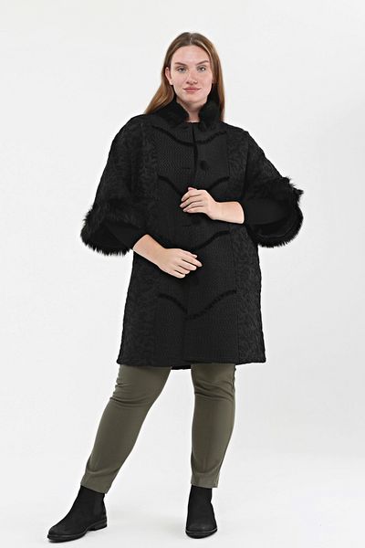 Laden Large Size Glittery Fur - Black Knitwear Cardigan with Bat Sleeves