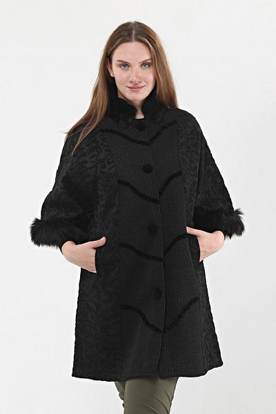 Laden Large Size Glittery Fur - Black Knitwear Cardigan with Bat Sleeves