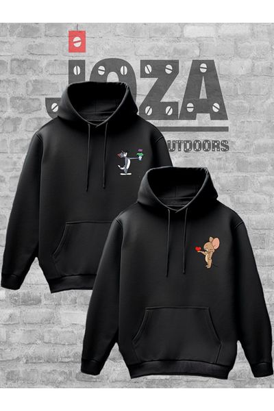 Joza Outdoors Women Men Unisex Tom and Jerry Printed Lover Couple Combination Design Hooded Sweatshirt 2 Piece Set
