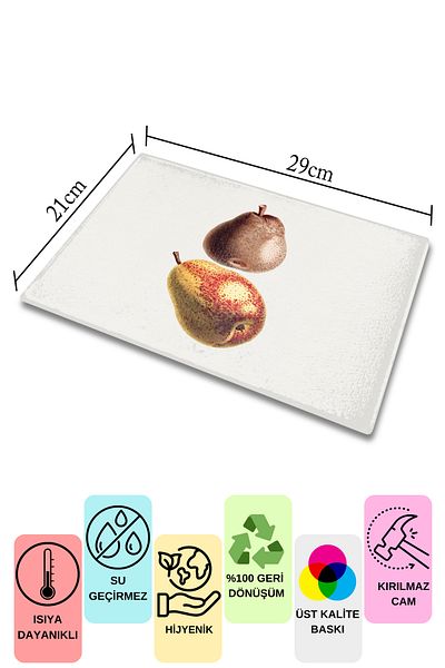 Postifull Cutting Board, Thick and Unbreakable Glass Print - Vintage Pear - 21*30cm - Chopping Board