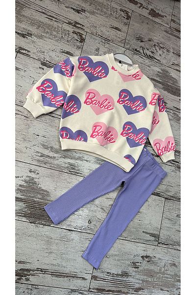 Pink Hippo Kids Text Printed Sweatshirt and Ribbed Tights Girl's Set