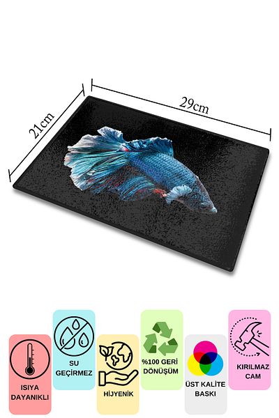 Postifull Cutting Board, Thick And Unbreakable Glass Print - Fish Theme - 21*30cm - Chopping Board, Kitchen Decor