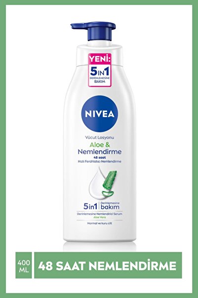 NIVEA Aloe Vera Vücut Losyonu 400ml,normal /kuru Ciltler,nemlendirici Serum Ile 48 Saat Nem