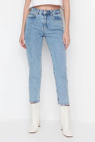 LİMABEL Larina Ice Blue Snow Wash Mom Jeans Lycra Pantaloni din denim cu talie înaltă Extra Confortabil