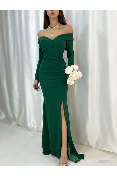 Secret Passion Lingerie Ευέλικτο ύφασμα Madonna λαιμόκοψη με βαθύ σκίσιμο μακρυμάνικο βραδινό φόρεμα και φόρεμα αποφοίτησης 582261 724