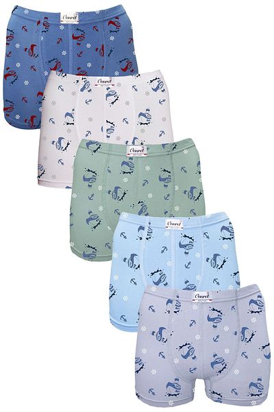 Onurel Set de 5 boxeri din bumbac Lycra cu model de nave pentru băieți