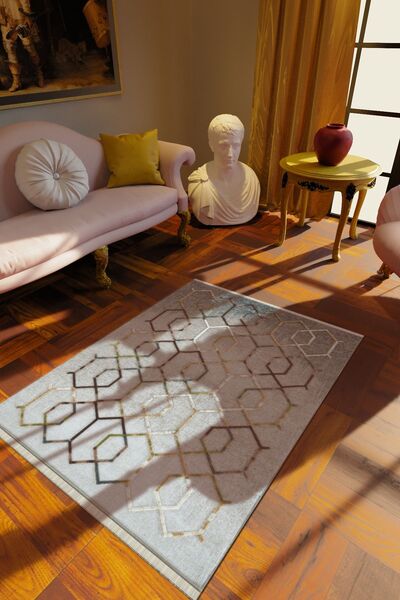 10 Post Online Klasik Gri Dijital Baskı Halı Kaydırmaz Ince Yıkanabilir