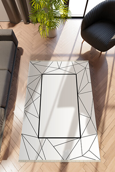 10 Post Online Modern Geometrik Siyah Dijital Baskı Kaydırmaz Ince Yıkanabili...