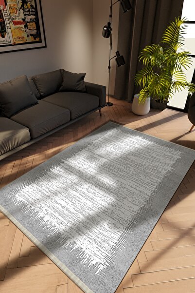 10 Post Online Modern Eskitme Gri Dijital Baskı Halı Kaydırmaz Ince Yıkanabilir