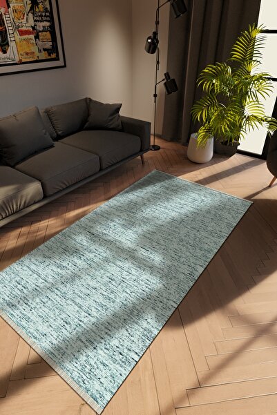 10 Post Online Modern Mavi Dijital Baskı Kaydırmaz Ince Yıkanabilir Halı