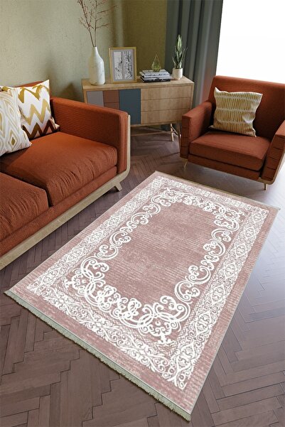 10 Post Online Salon Halısı Otantik Mor Gül Kurusu Yolluk Kaymaz Yuvarlak Ova...