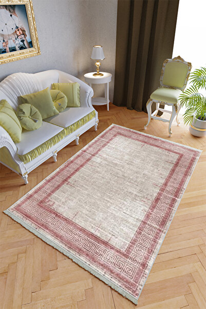 10 Post Online Klasik Salon Halısı Bordo Gül Kurusu Yolluk Kaymaz Yuvarlak Ov...