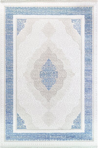 10 Post Online Klasik Krem Dijital Baskı Halı Kaydırmaz Ince Yıkanabilir