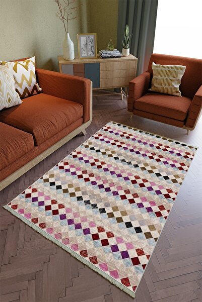 10 Post Online Salon Halısı Otantik Mor Kahverengiyolluk Kaymaz Yuvarlak Oval...