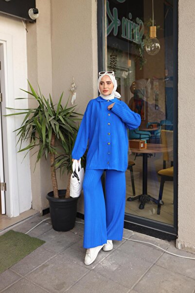 lurex moda GOLD BUTTON DETAILED KNITWEAR TWO SUIT