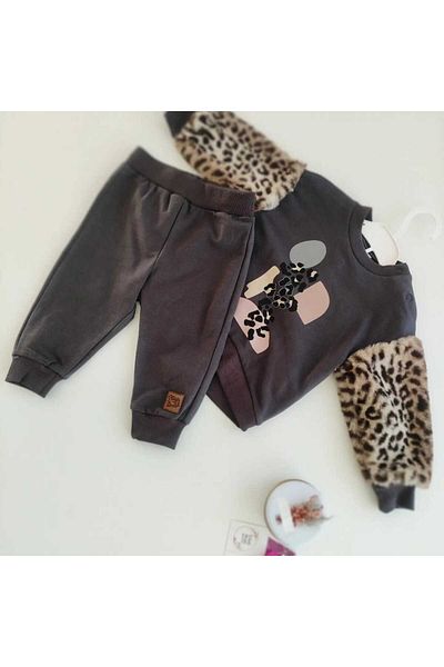 eladamoda Smoked Sleeve Girl's Suit with Leopard and Sardon
