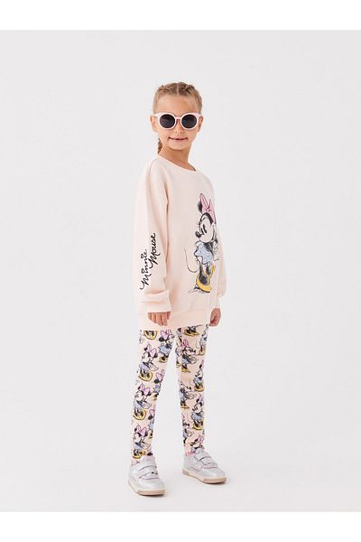 LC Waikiki Crew Neck Minnie Mouse Printed Long Sleeve Girl's Sweatshirt and Leggings