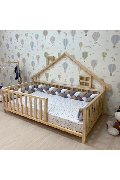 woodandmontessori Montessori Doğal Ahşap Çatılı Çocuk Yer Yatağı