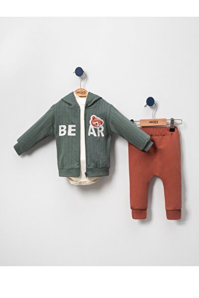 dubi baby green color bear written nice newborn 3-piece baby set