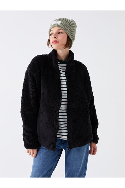 LC Waikiki Einfarbiger, langärmliger, übergroßer Damen-Cardigan mit Stehkragen