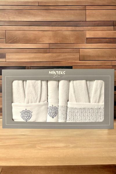 Bayev Set de halate de baie Minteks Silver Cream-Cream din 6 piese - Set de halate de baie pentru familie