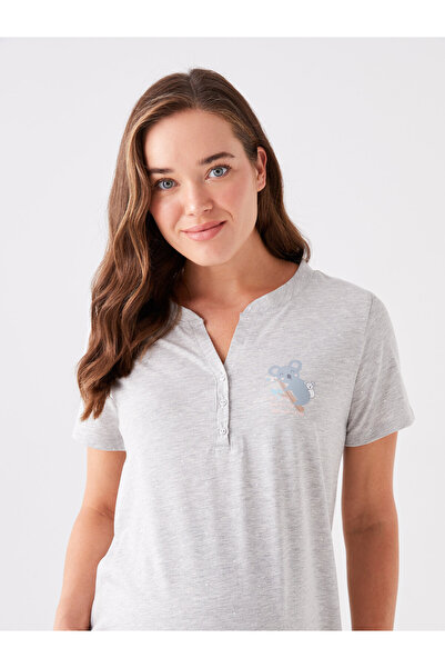 LC Waikiki Szivárgó gallérral nyomott, rövid ujjú kismama hálóing