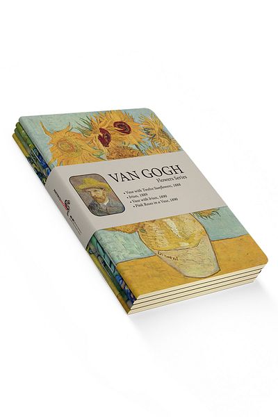retronote Van Gogh 4-Piece Notebook Set 3 - Flowers Series - Unlined - 64 Pages - 14x21 cm