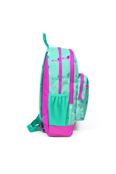 Coral High Kids Su Yeşili Neon Pembe Flamingo Desenli Dört Bölmeli Usb'li Okul Sırt Çantası 23275