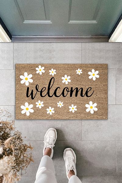 Pazarova Daisy Pattern Welcome Decorative Interior and Exterior Door Mat 70x45 Cm